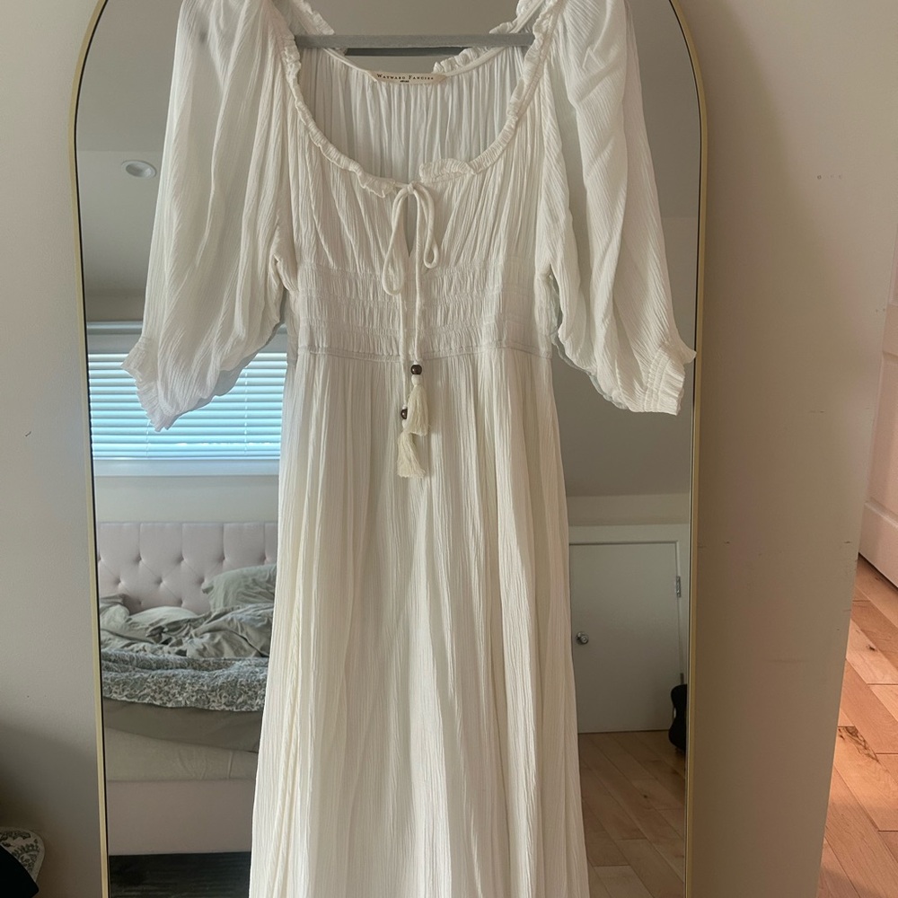 eshakti White Boho Midi Dress with Tassel Tie